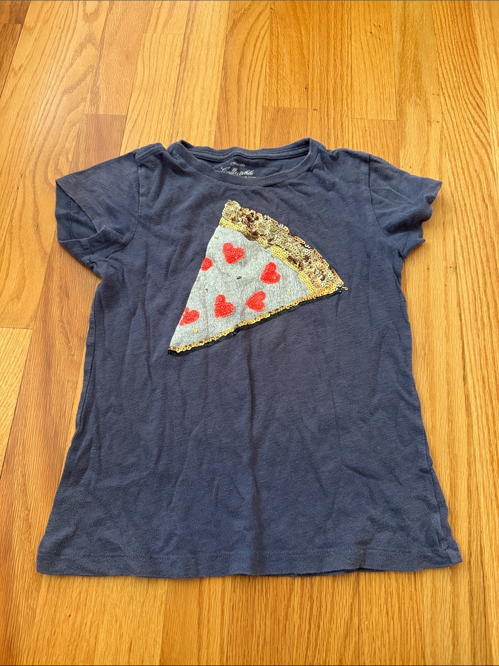 Crewcuts Navy Short-Sleeve Tee with Sequin Pizza Patch
